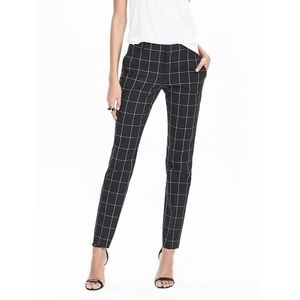 Black windowpane slim straight trousers
